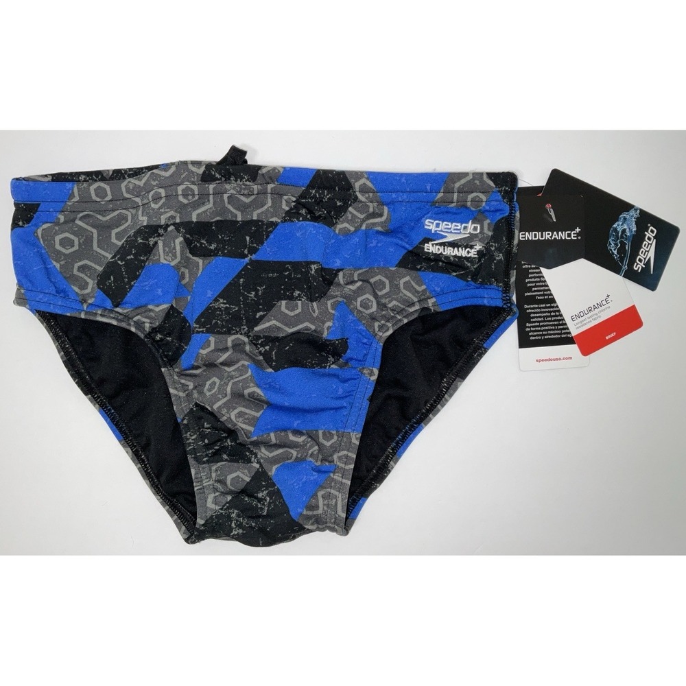 NWT Men's Speedo Endurance+ Brief Swim Trunks Ruse Blocks Blue Size 30